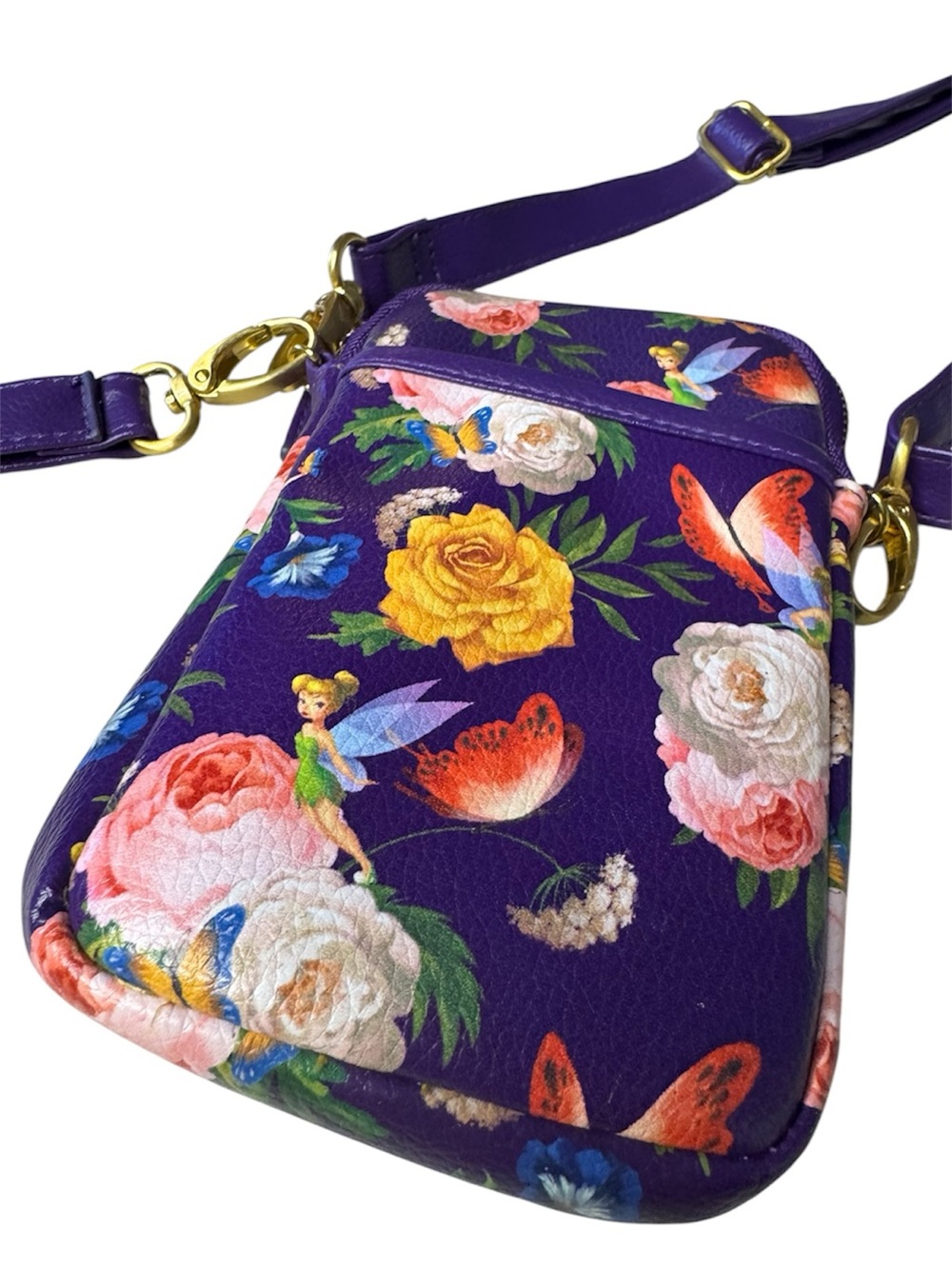 Disney Parks - Rare Tinkerbell Floral Crossbody Bag with Gold Hardware